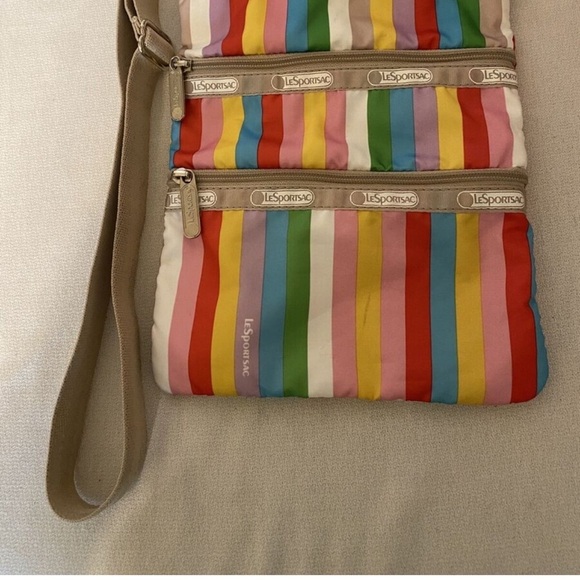 Lesportsac Red and Pink Mini Bag with Vibrant Stripes - Picture 3 of 3